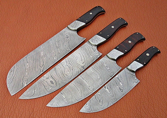 Handmade Damascus Steel 4-Piece Chef Knife Set | Rosewood Handle | 4 Sizes
