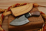 CUSTOM HANDMADE DAMASCUS GUTHOOK HUNTING KNIFE  Handle Material: Bull Horn / Rose Wood / Brass / Brass Pins / Mosac Pin