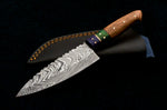 CUSTOM HANDMADE DAMASCUS STEEL CHEF KNIFE WITH LEATHER SHEATH