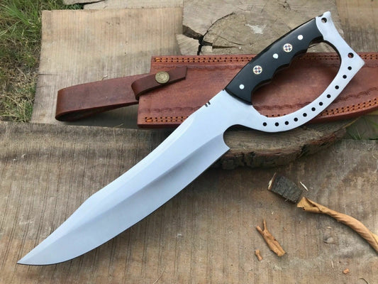 CUSTOM HANDMADE D2 STEEL HUNTING KNIFE WITH LEATHER SHEATH