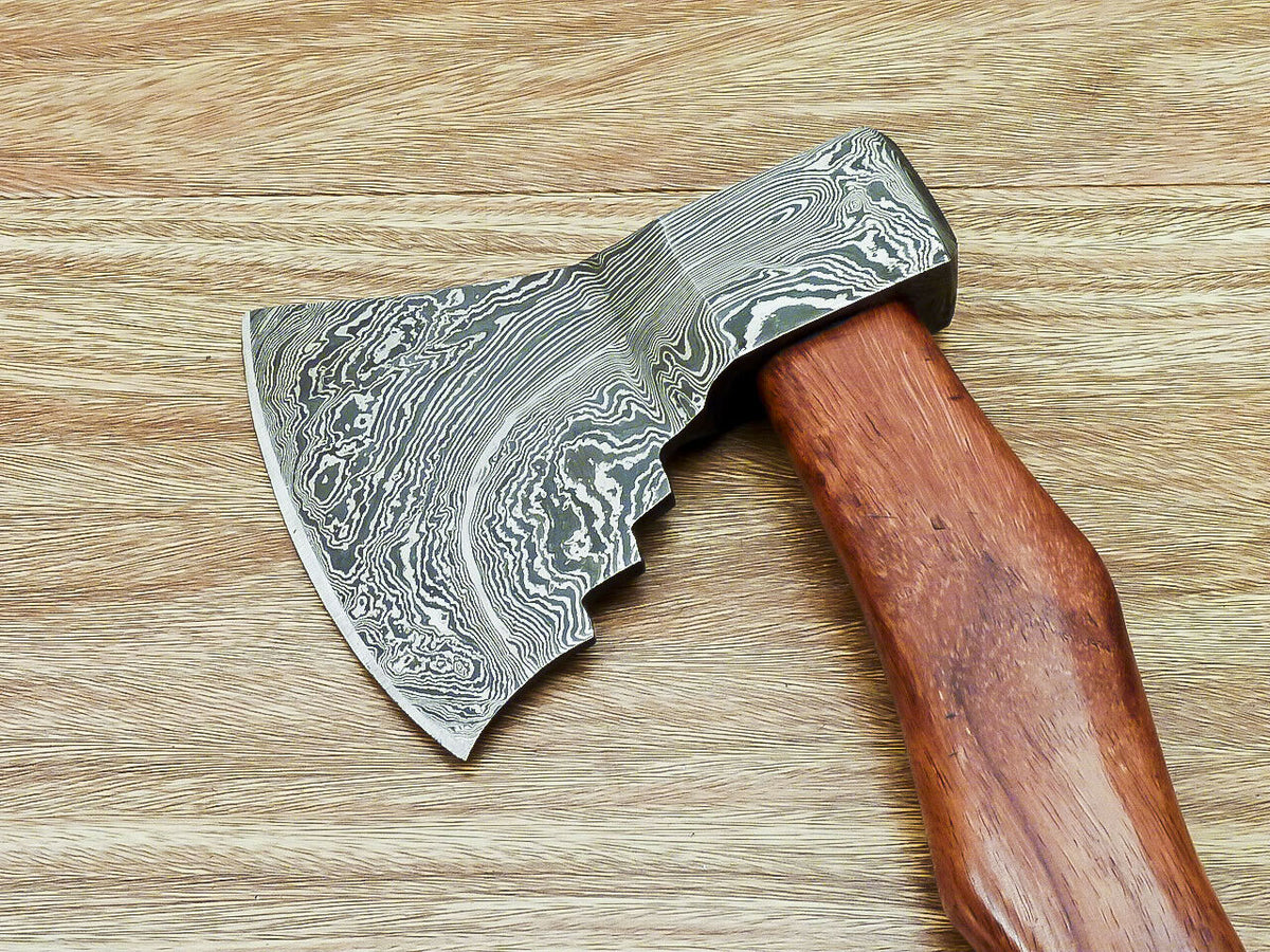 Custom Handmade Damascus Steel Axe Handle Rosewood With Beautiful Leather Sheath Heavy-duty Camping Hatchet High-quality Camping Axe