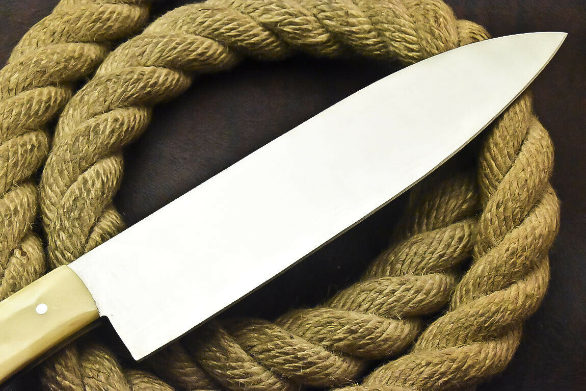 CUSTOM HANDMADE D2 STEEL CHEF KNIFE WITH LEATHER SHEATH