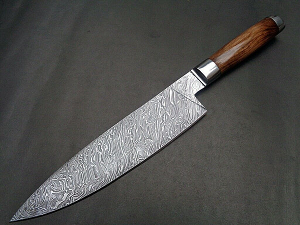 Damascus Knife Custom Handmade Kitchen Chef Knife WALNUT WOOD HANDLE