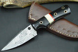 CUSTOM HANDMADE DAMASCUS STEEL HUNTING KNIFE HANDLE BUFFALO HORN CAMEL BONE