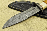 HANDMADE DAMASCUS STEEL BLADE HUNTING KNIFE | CAMEL BONE