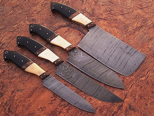 DAMASCUS CHEF/KITCHEN KNIFE CUSTOM MADE BLADE 4 Pcs. Set - NB CUTLERY LTD