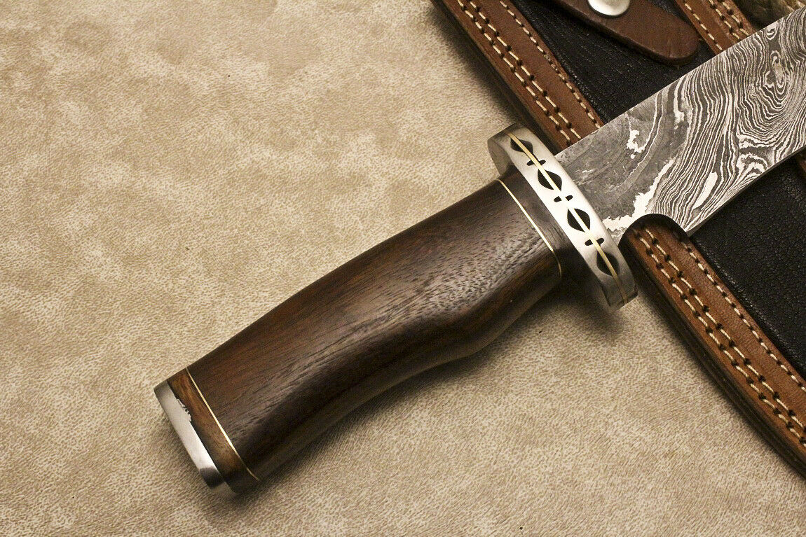 CUSTOM HANDMADE DAMASCUS ART HUNTING BOWIE KNIFE WALNUT WOOD