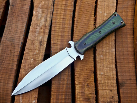 CUSTOM HANDMADE D2 STEEL HUNTING KNIFE WITH LEATHER SHEATH