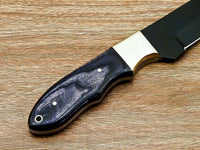 CUSTOM HANDMADE STAINLESS STEEL BLACK COTED BLADE HUNTING KNIFE HANDLE HARDWOOD