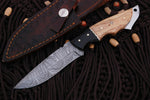 CUSTOM HANDMADE DAMASCUS HUNTING KNIFE HANDLE OLIVE WOOD AND HARD WOOD