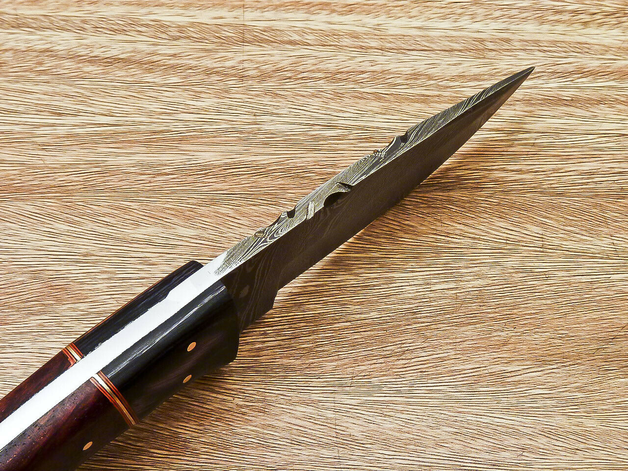 CUSTOM HAND FORGED DAMASCUS STEEL HUNTING KNIFE "NATURAL WOOD