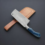 CUSTOM HANDMADE DAMASCUS STEEL  CLEAVER CHOPPER KITCHEN CHEF KNIFE WITH LEATHER SHEATH