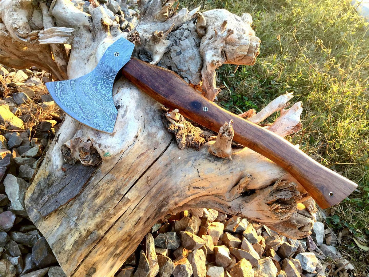 CUSTOM MADE 19"LONG DAMASCUS STEEL AXE TOMAHAWK HATCHET ROSEWOOD HANDLE