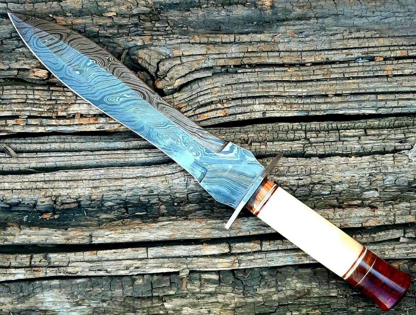 |NB KNIVES| CUSTOM HANDMADE DAMASCUS HUNTING KNIFE WITH LEATHER SHEATH