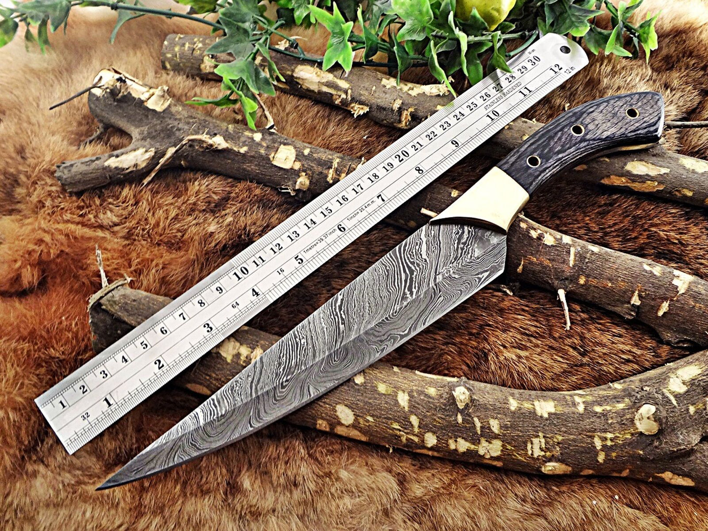 Damascus steel slicer kitchen chef Knife 13.5" long custom made 8" blade - NB CUTLERY LTD
