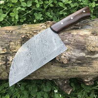 CUSTOM HANDMADE DAMASCUS CLEAVER KITCHEN KNIFE WITH LEATHER SHEATH