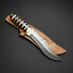 CUSTOM HANDMADE DAMASCUS HUNTING KNIFE WITH LEATHER SHEATH