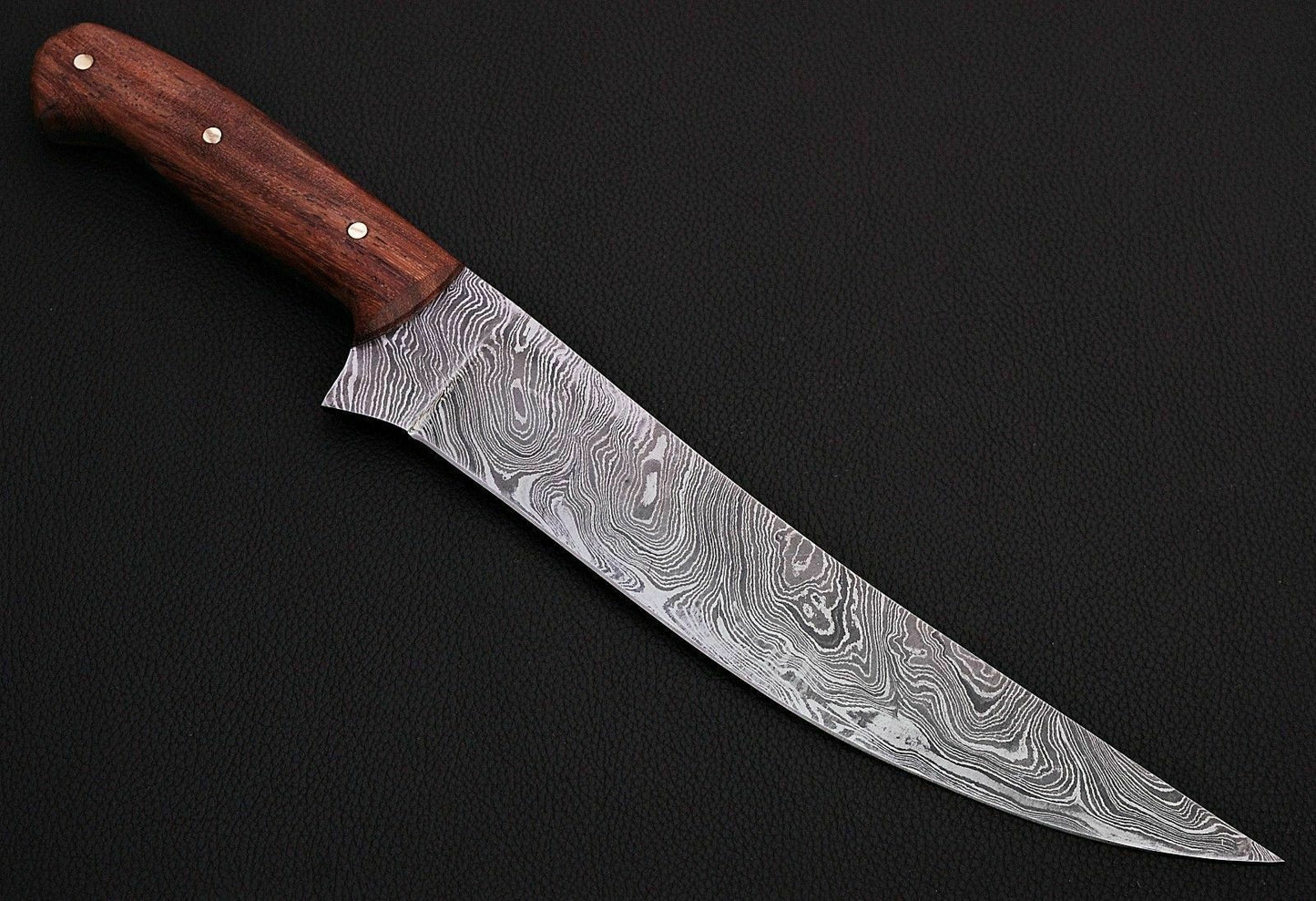 CUSTOM HANDMADE DAMASCUS FILLET KNIFE WITH LEATHER SHEATH