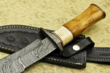 HANDMADE DAMASCUS STEEL BLADE HUNTING KNIFE | CAMEL BONE