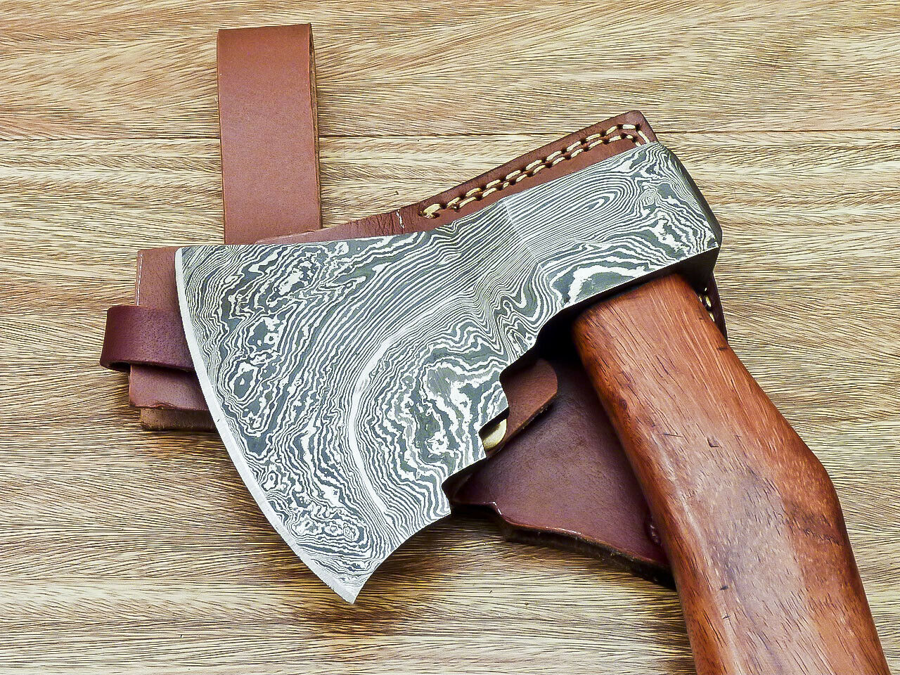 Custom Handmade Damascus Steel Axe Handle Rosewood With Beautiful Leather Sheath Heavy-duty Camping Hatchet High-quality Camping Axe