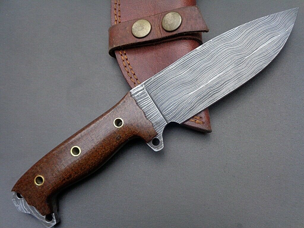 Custom Handmade Damascus Hunting Knife FULL TANG Micarta Handle