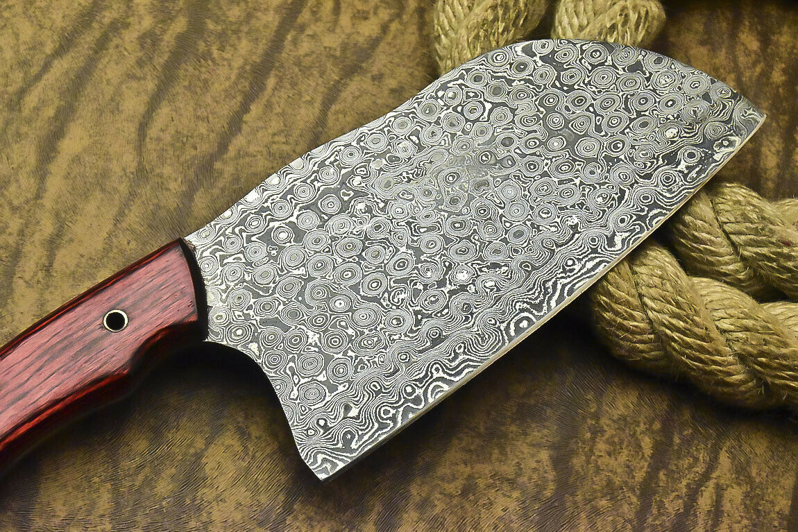 CUSTOM HANDMADE DAMASCUS CHOPPER KNIFE WITH LEATHER SHEATH