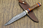 CUSTOM HANDMADE DAMASCUS STEEL HUNTING BOWIE KNIFE - ROSE WOOD