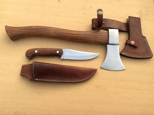 CUSTOM MADE TOMAHAWK AXE WITH BUSHCRAFT KNIFE/ ROSEWOO HANDLE - NB CUTLERY LTD