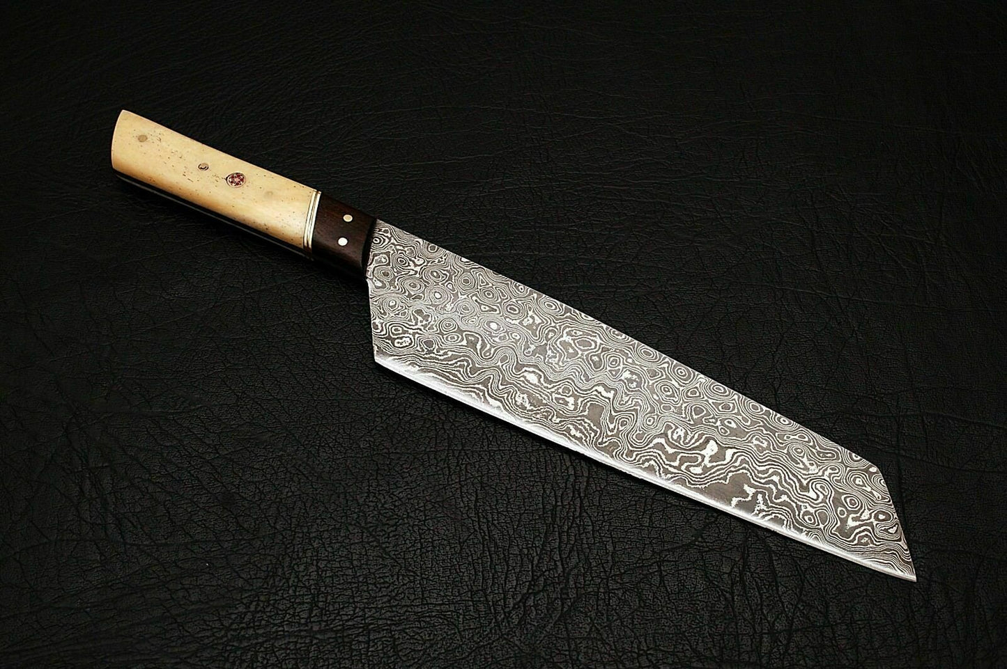 CUSTOM HANDMADE DAMASCUS CHEF KNIFE WITH LEATHER SHEATH