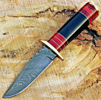 Beautiful Custom Handmade Damascus Steel Hunting Knife,Handle Bufalo Horn&Sheath