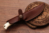 CUSTOM HANDMADE DAMASCUS HUNTING KNIFE Handle Camel Bone & Buffalo Horn with Stunning Brass Pins.