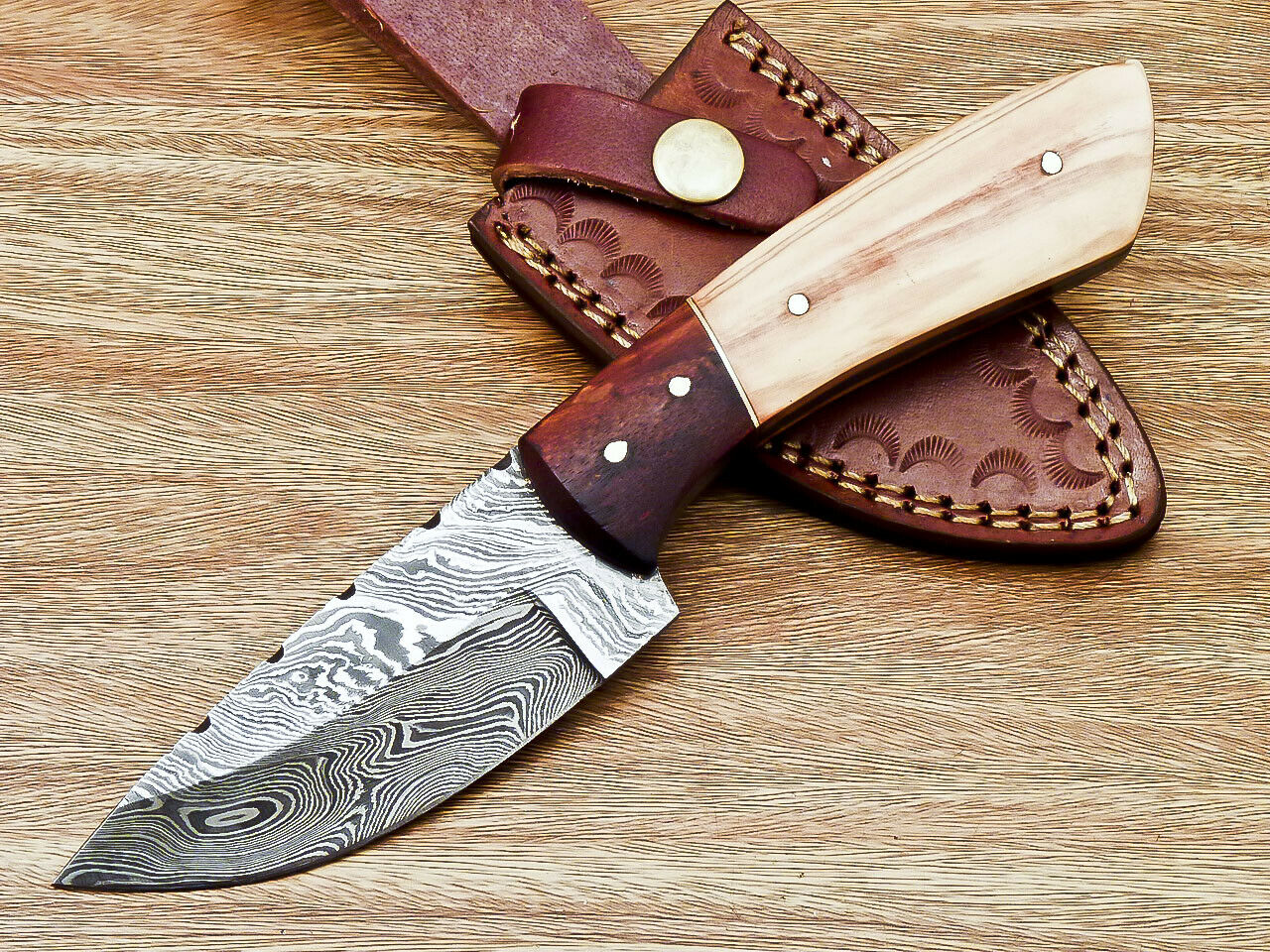 |NB KNIVES| CUSTOM HAND FORGED DAMASCUS STEEL HUNTING KNIFE "OLIVE WOOD"