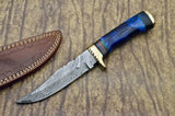 HAND FORGED DAMASCUS STEEL HUNTING BOWIE KNIFE - STAINED BONE