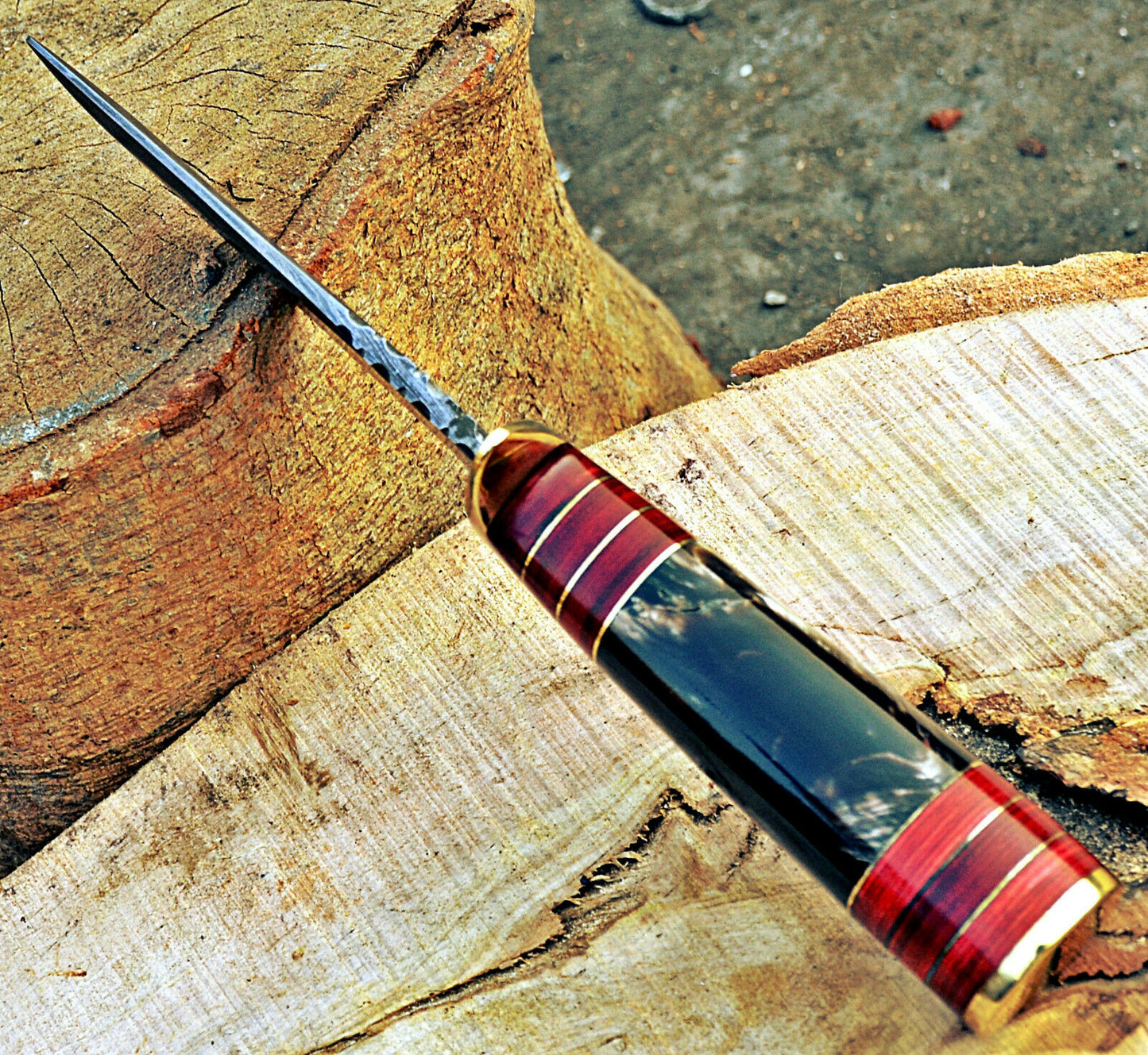 Beautiful Custom Handmade Damascus Steel Hunting Knife,Handle Bufalo Horn&Sheath