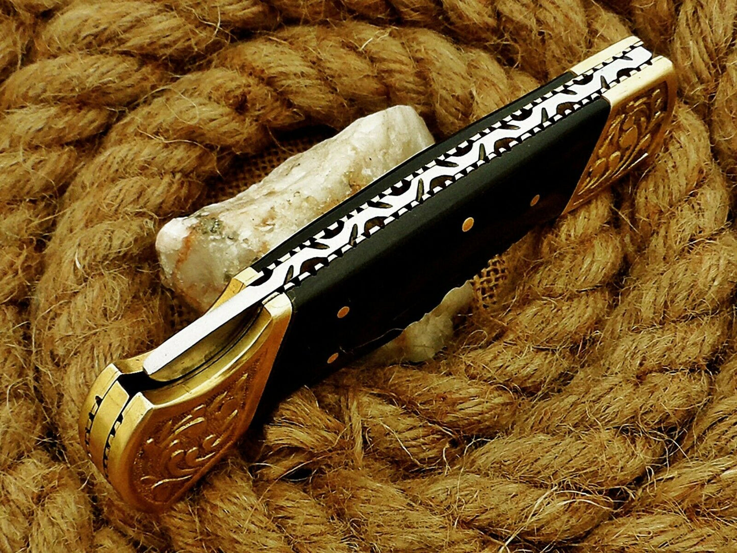 CUSTOM HANDMADE DAMASCUS FOLDING KNIFE WITH LEATHER SHEATH