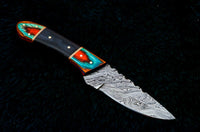 CUSTOM HANDMADE DAMASCUS STEEL HUNTING KNIFE HANDLE MATERIAL PAKKA WOOD, PAKKA BOLSTER