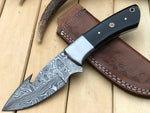 Custom Handmade Damascus Steel 9Inch Long Gut Hook Hunting Knife