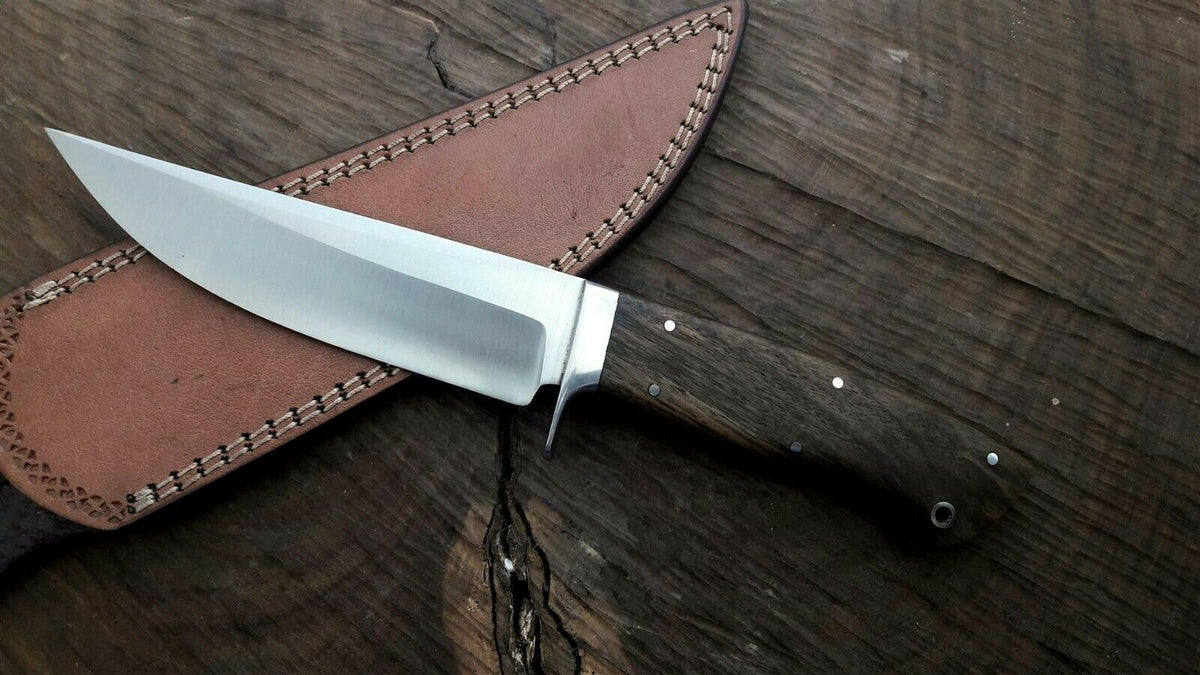 Wenge Wood Handle 1095 High Carbon Steel Hunting Knife with Leather Sheath