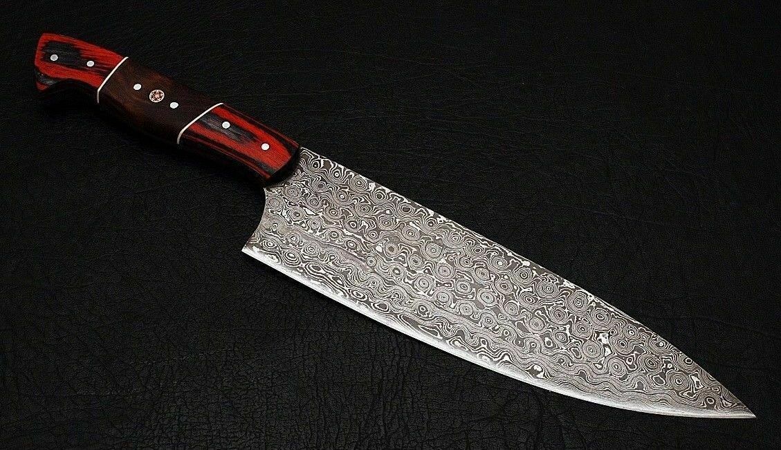 Damascus Knives Custom Handmade-13.25" inch PAKKA/ROSE WOOD Handle Chef Kitchen