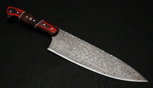 Damascus Knives Custom Handmade-13.25" inch PAKKA/ROSE WOOD Handle Chef Kitchen