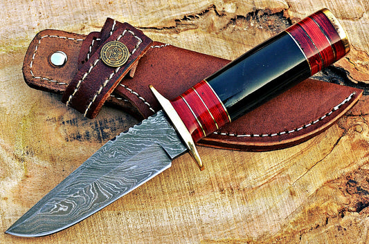 Beautiful Custom Handmade Damascus Steel Hunting Knife,Handle Bufalo Horn&Sheath