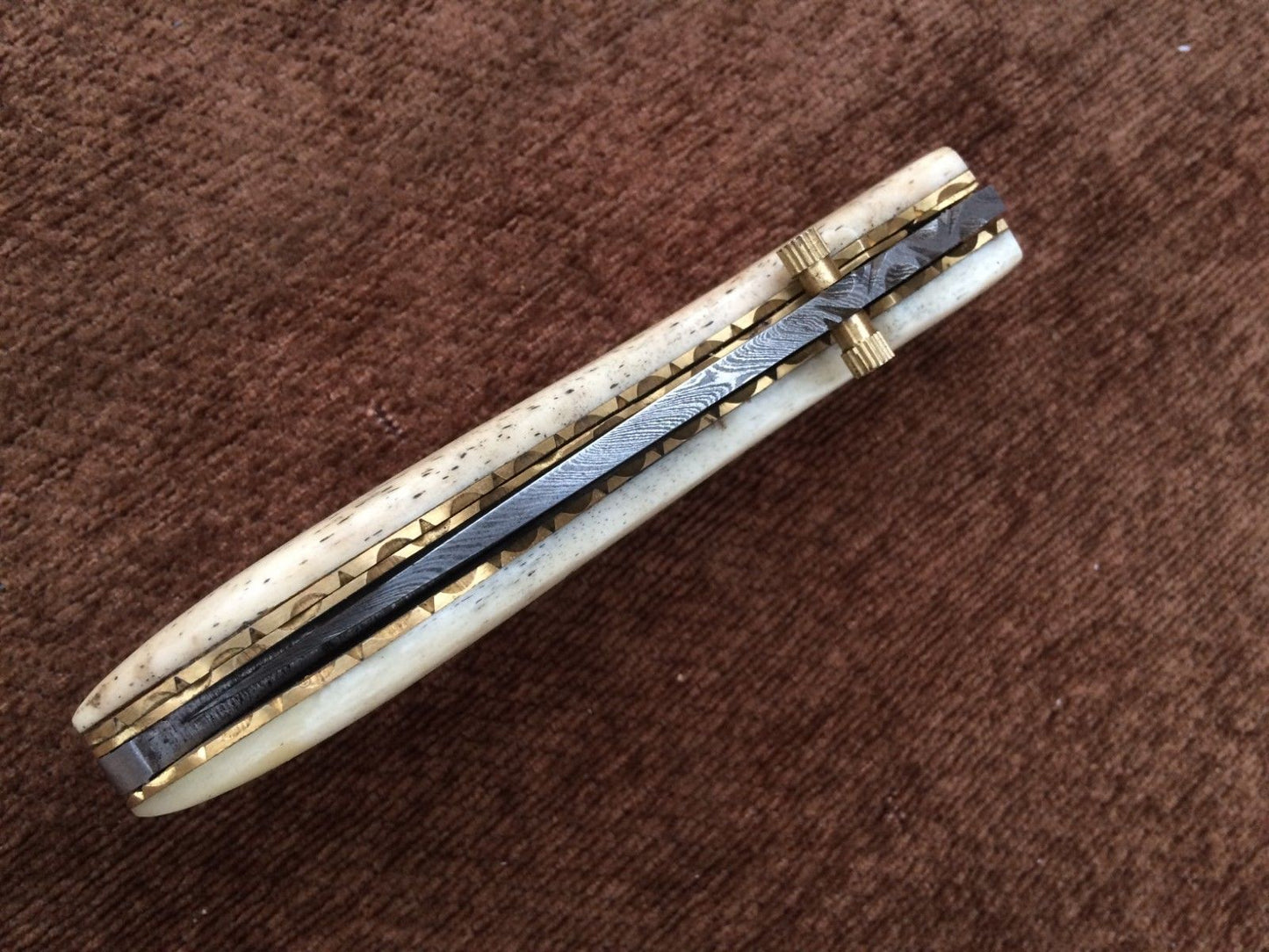 CUSTOM HANDMADE DAMASCUS POCKET KNIFE WITH LEATHER SHEATH