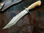 CUSTOM HANDMADE DAMASCUS HUNTING KNIFE WITH LEATHER SHEATH