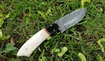 Handmade Damascus Hunting Knife 3.5” with Horn & Camel Bone Full Tang