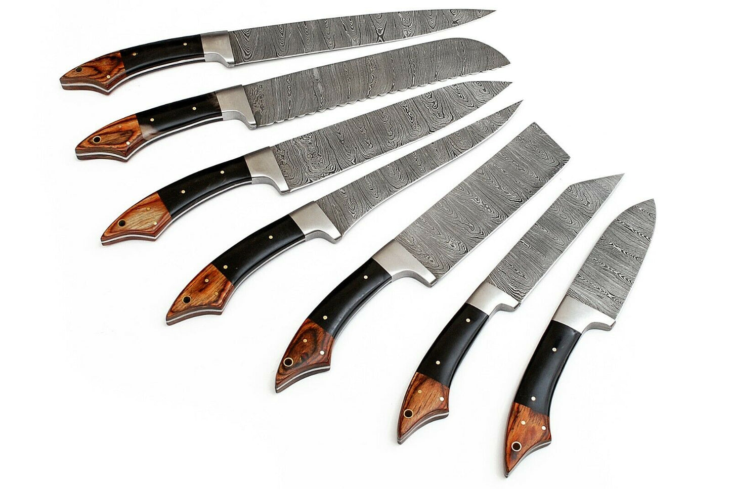 DAMASCUS CHEF/KITCHEN KNIFE CUSTOM MADE BLADE 7 Pcs. Set - NB CUTLERY LTD