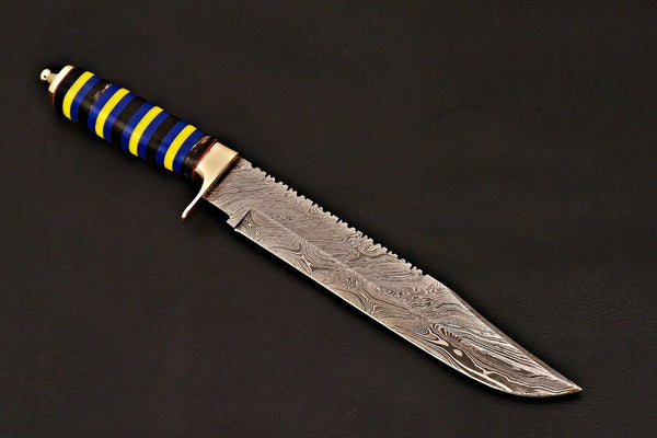 Custom Handmade Damascus Bowie knife with leather Sheath - NB CUTLERY LTD