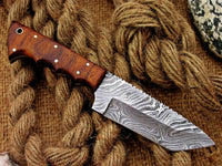 CUSTOM HANDMADE DAMASCUS HUNTING KNIFE Handle Material , rose wood