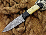 CUSTOM HANDMADE DAMASCUS HUNTING KNIFE Handle Material , horn , bone