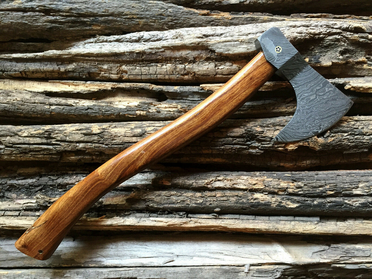Custom Handmade Damascus Steel Axe Handle Rosewood/Mosaic pin With Best Quality Leather Sheath