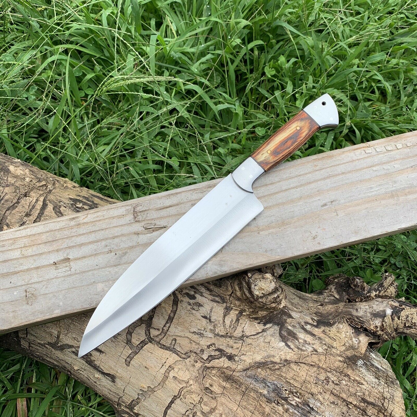 CUSTOM HANDMADE D2 STEEL CHEF KNIFE WITH LEATHER SHEATH